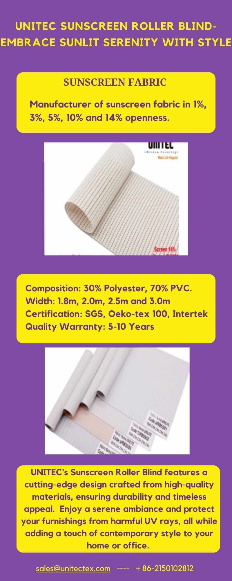 UNITEC Sunscreen Roller Blind- Embrace Sunlit Serenity with Style