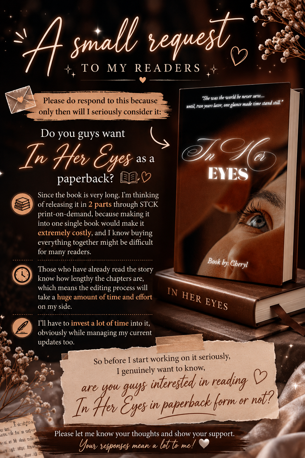 Please comment down if you are interested in paperback of "IN HER EYES"