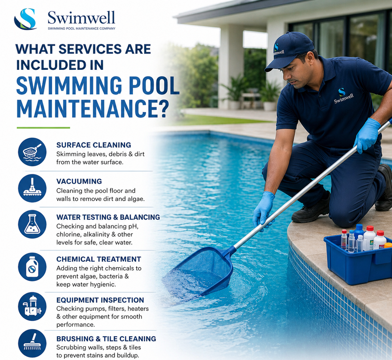 What services are included in swimming pool maintenance?