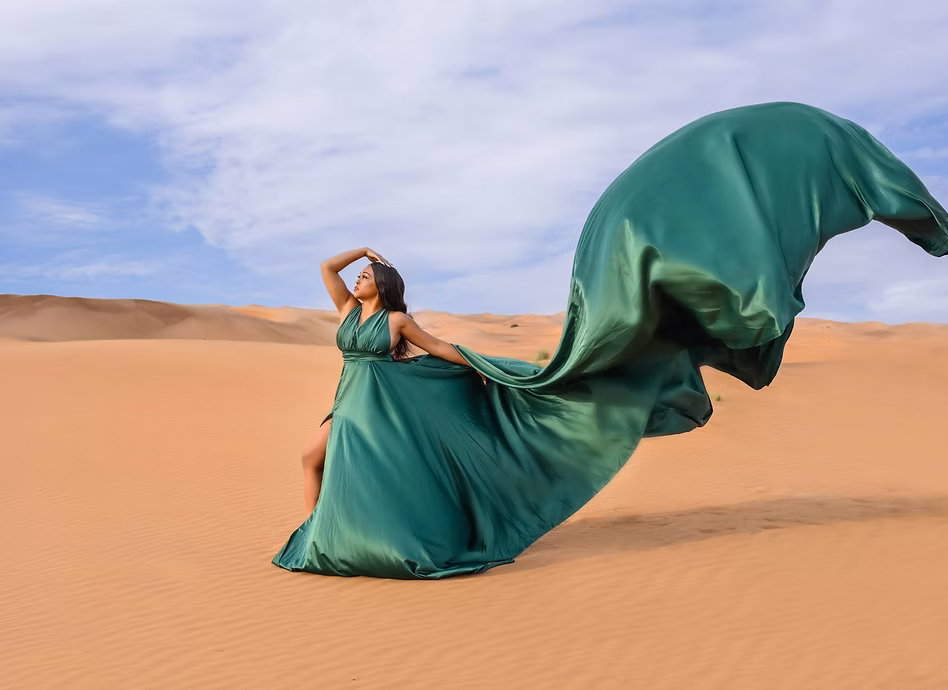 What It Feels to Wear a Flowing Gown in the Dubai Desert?