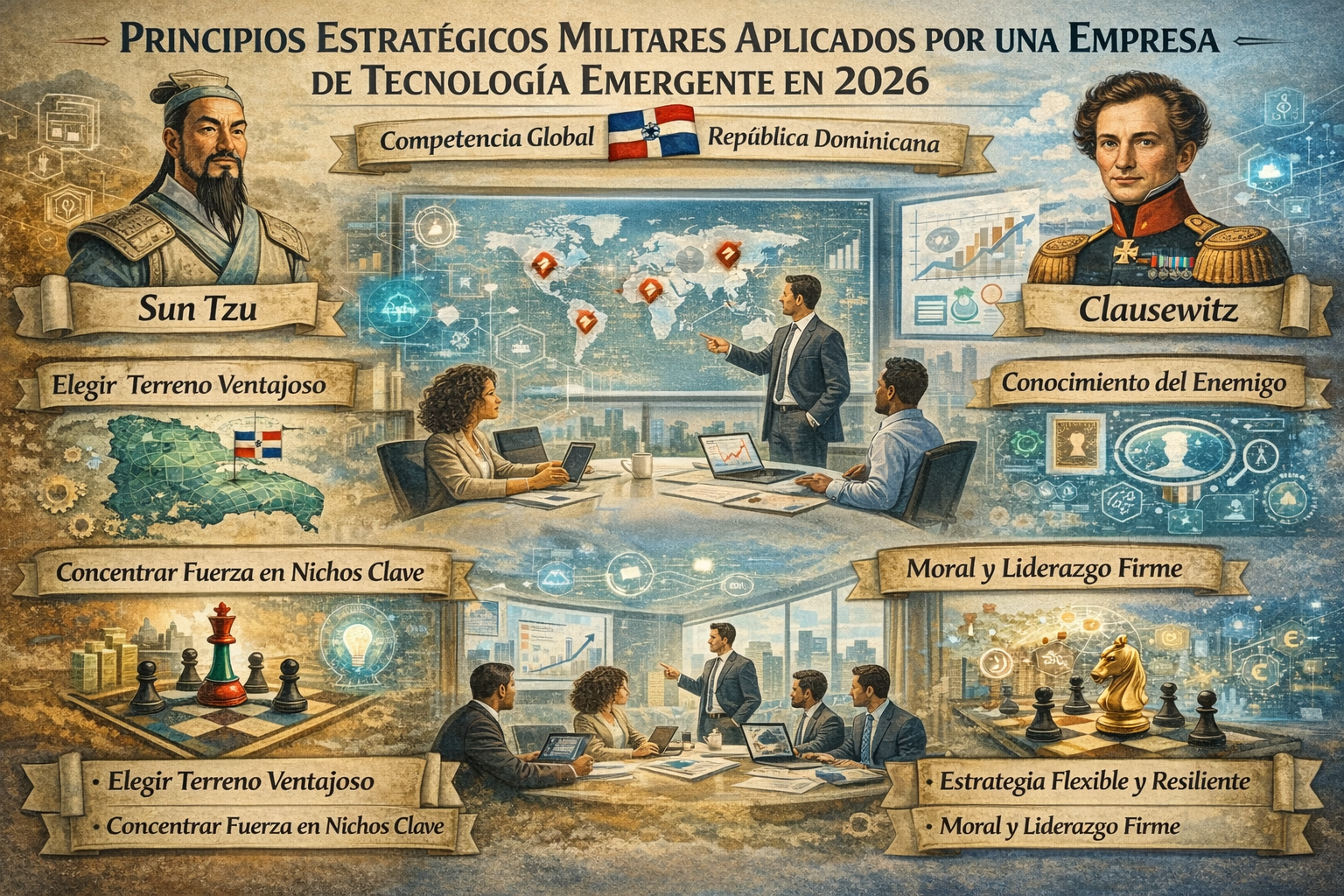3- Aplicación de los principios estratégicos militares de Sun Tzu y Clausewitz, en una empresa de tecnología emergente en República Dominicana en 2026.