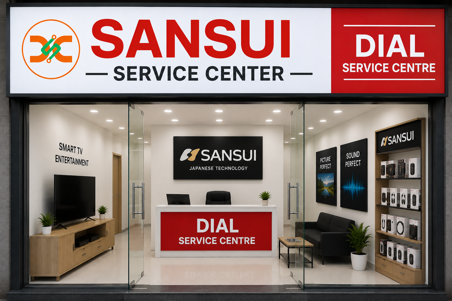 Do Sansui Service Centers use original spare parts for repairs?