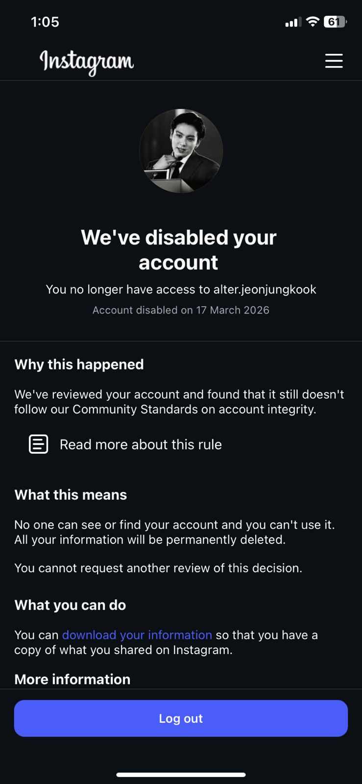 ANNOUNCEMENT! :  account disabled