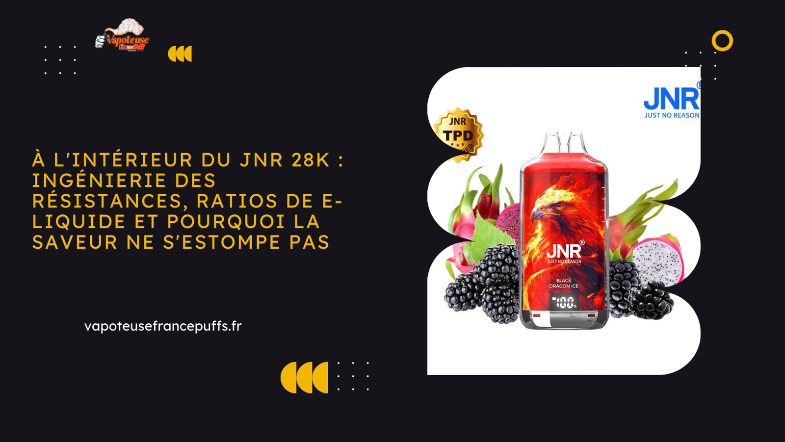 À l'intérieur du JNR 28K : Ingénierie des résistances, ratios de e-liquide et pourquoi la saveur ne s'estompe pas
