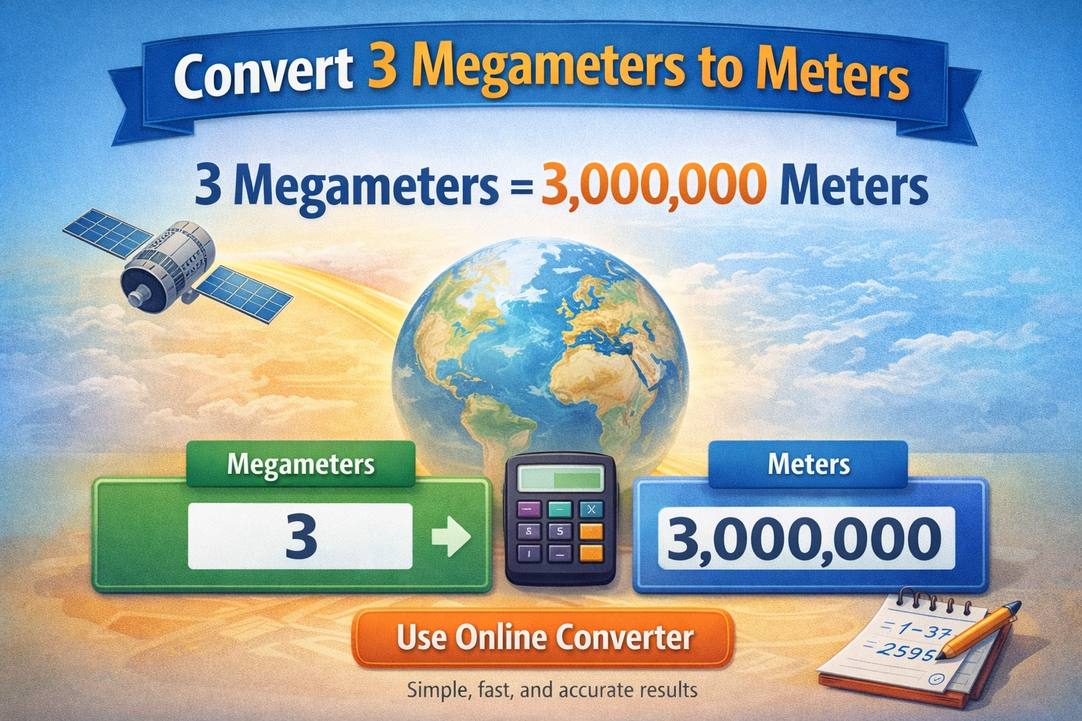 3 Megameters to Meters – Online Converter