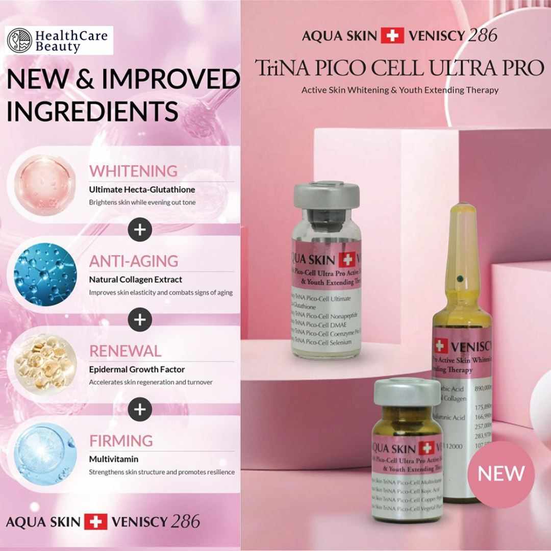 Aqua Skin Veniscy 286 Glutathione Skin Whitening Injection Advanced Skin Brightening & Rejuvenation Support