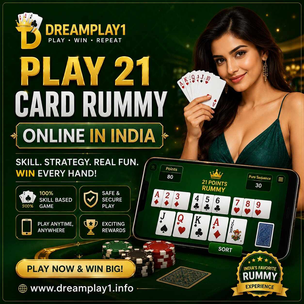 Play 21 Card Rummy Online in India - Experience the Thrill of Dreamplay1