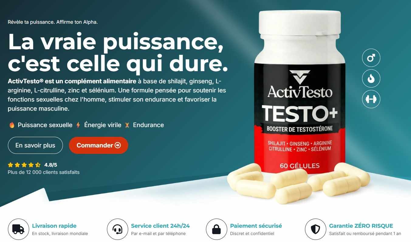 ActivTesto TESTO+ Ingrédients scientifiquement prouvés pour soutenir la testostérone, l'endurance et les performances