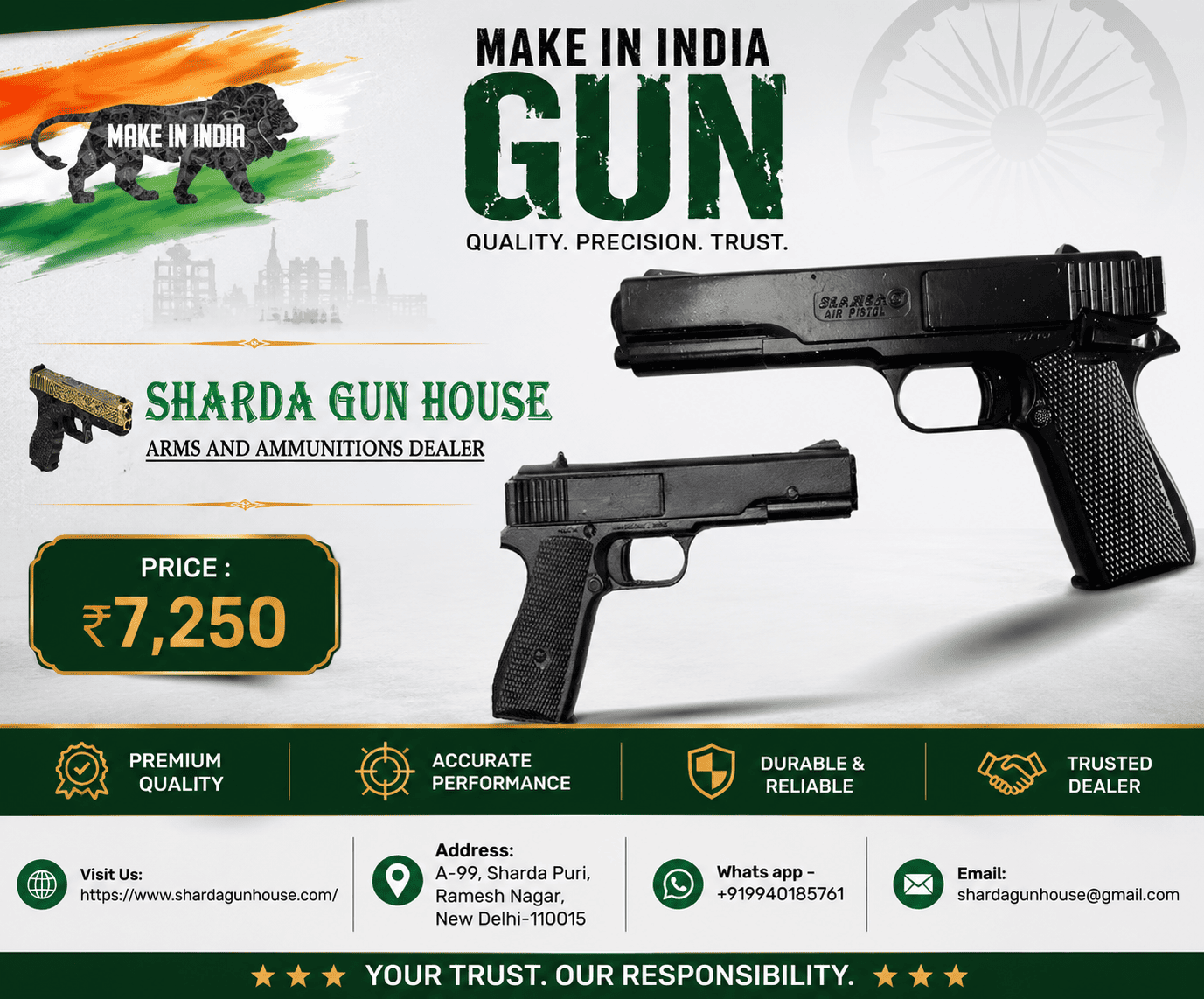 Make in India Gun Choose Blanca Air Pistol - Sharda Gun House