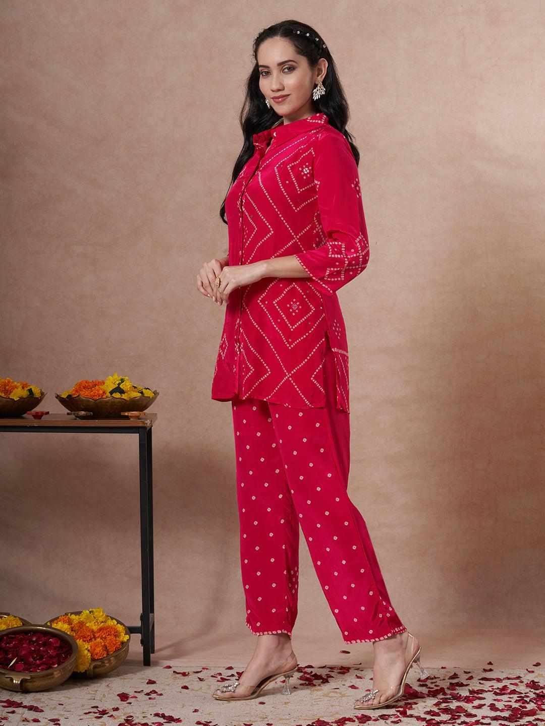 Bandhani Printed Straight Fit Co-ord Set - Red
 – FASHOR