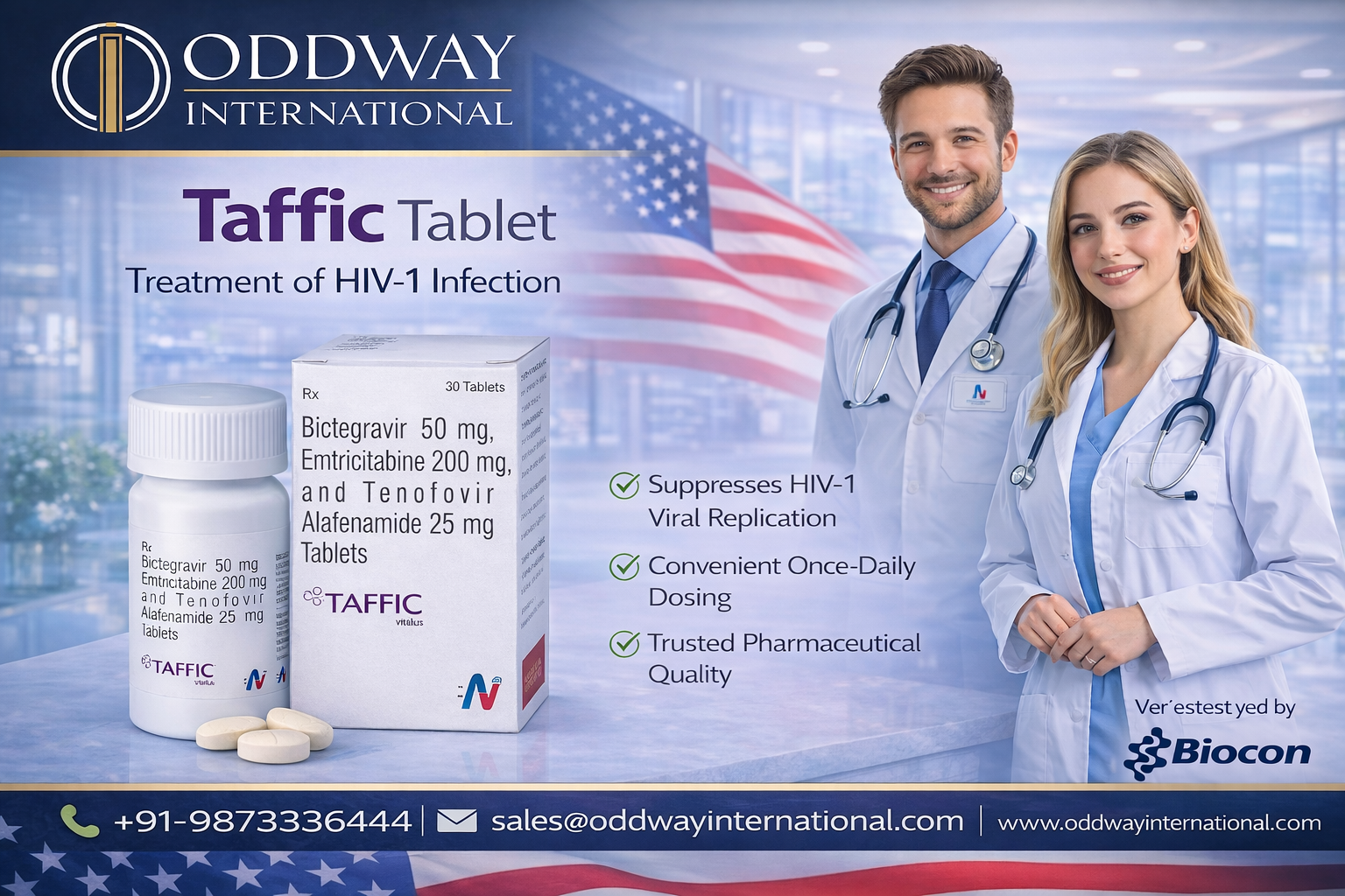 Buy Taffic Bictegravir 50mg | Emtricitabine 200mg Tablets - Oddway