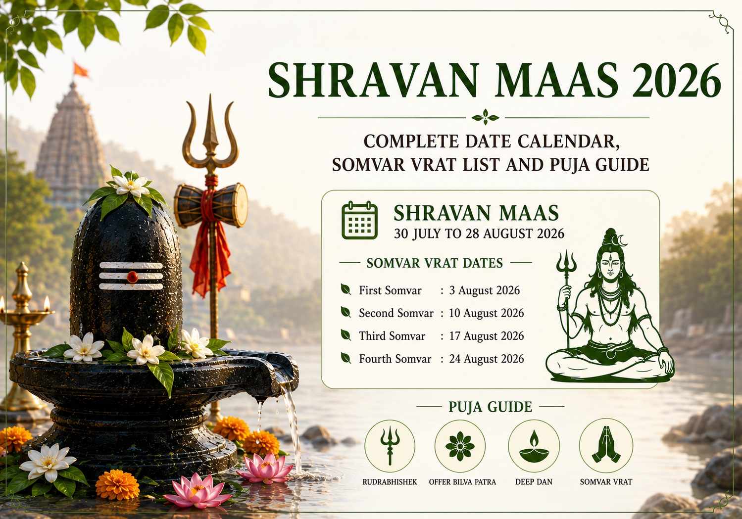 Shravan Maas 2026: Complete Date Calendar, Somvar Vrat List and Puja Guide