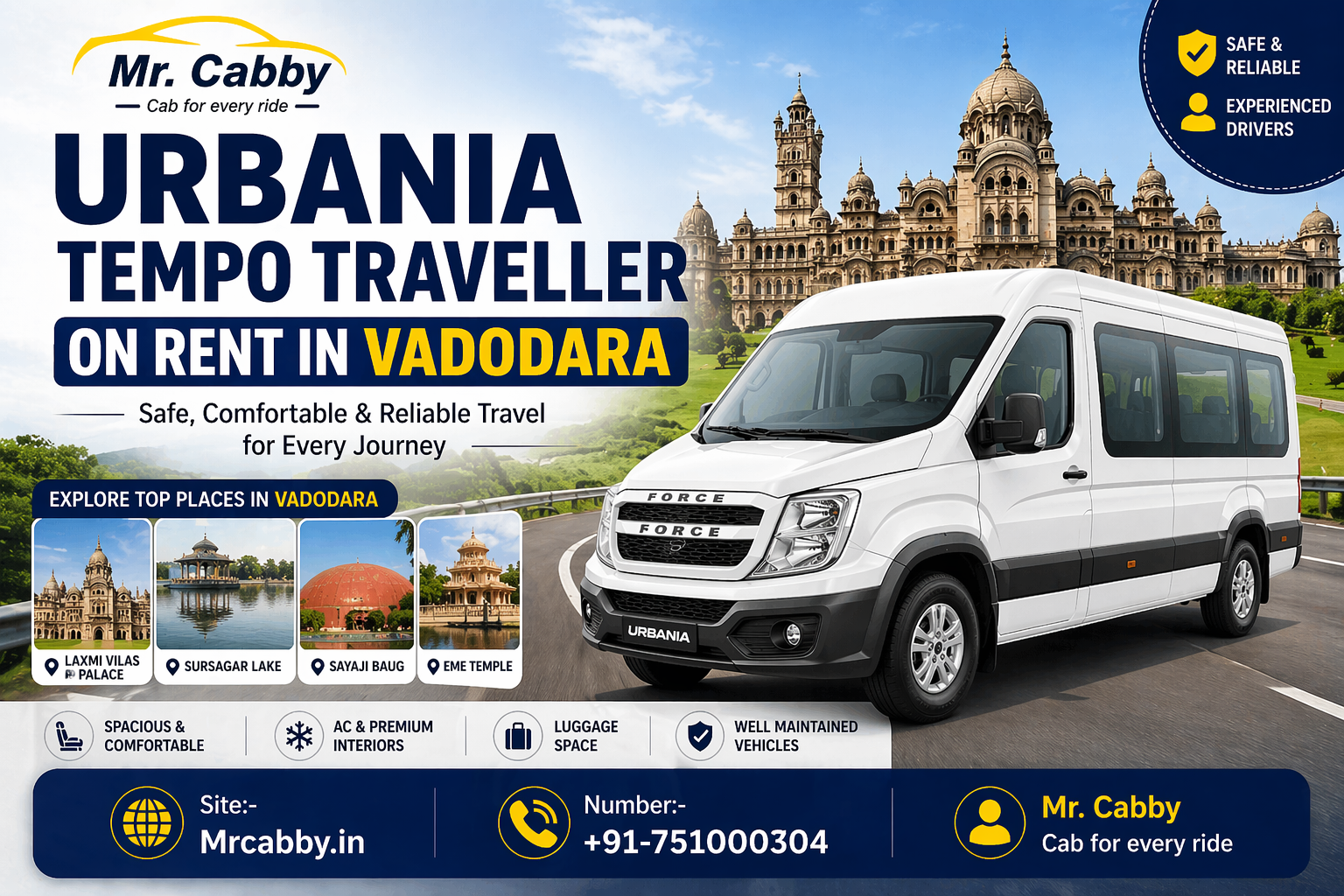 Premium Urbania Tempo Traveller on Rent in Vadodara – Book MrCabby Today