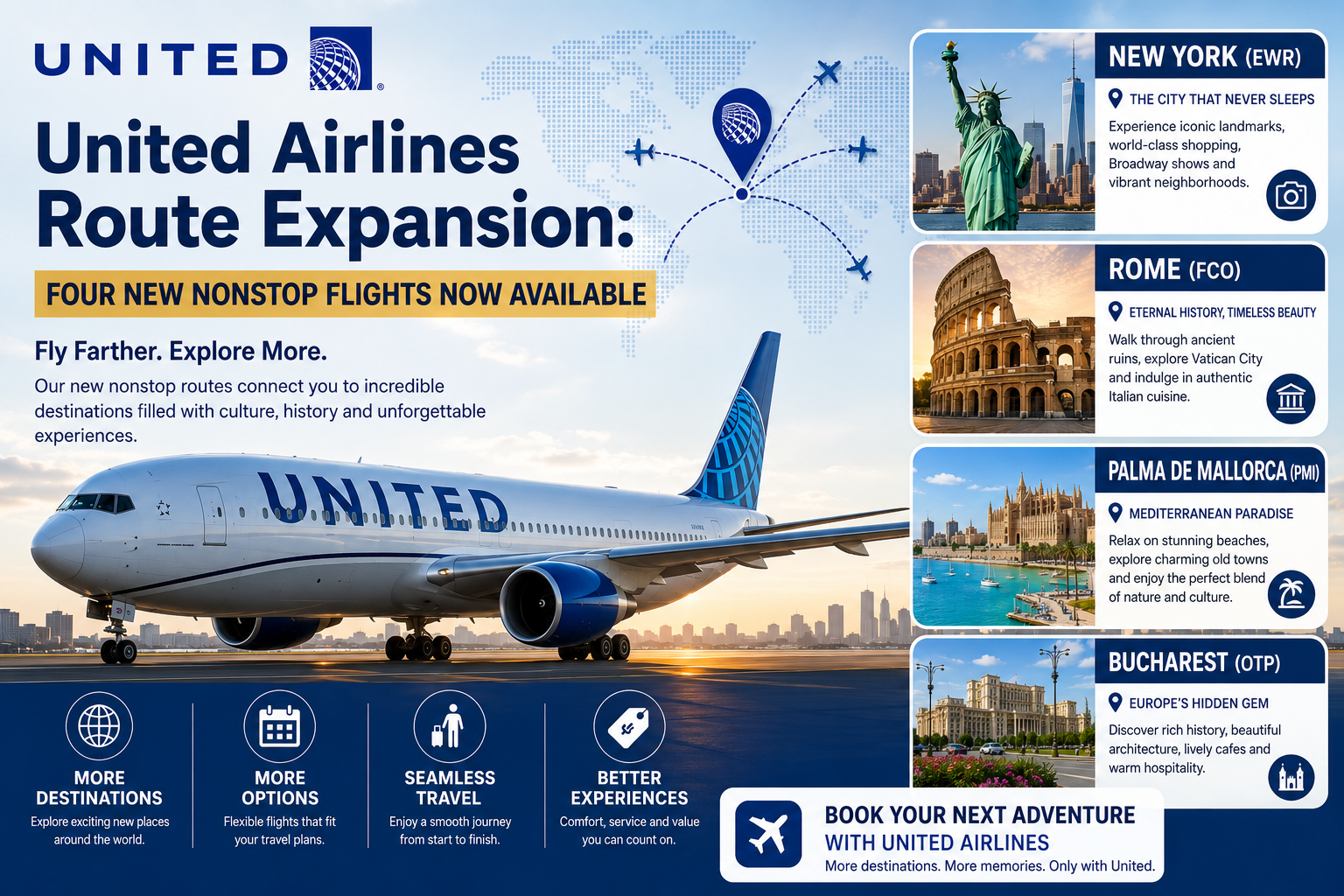 United Airlines Route Expansion: Four New Nonstop Flights Now Available