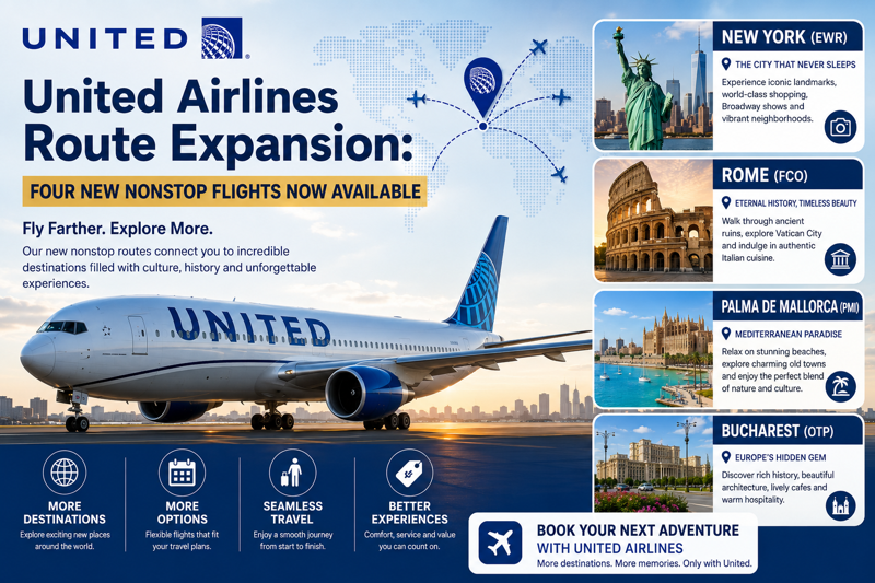 United Airlines Route Expansion: Four New Nonstop Flights Now Available