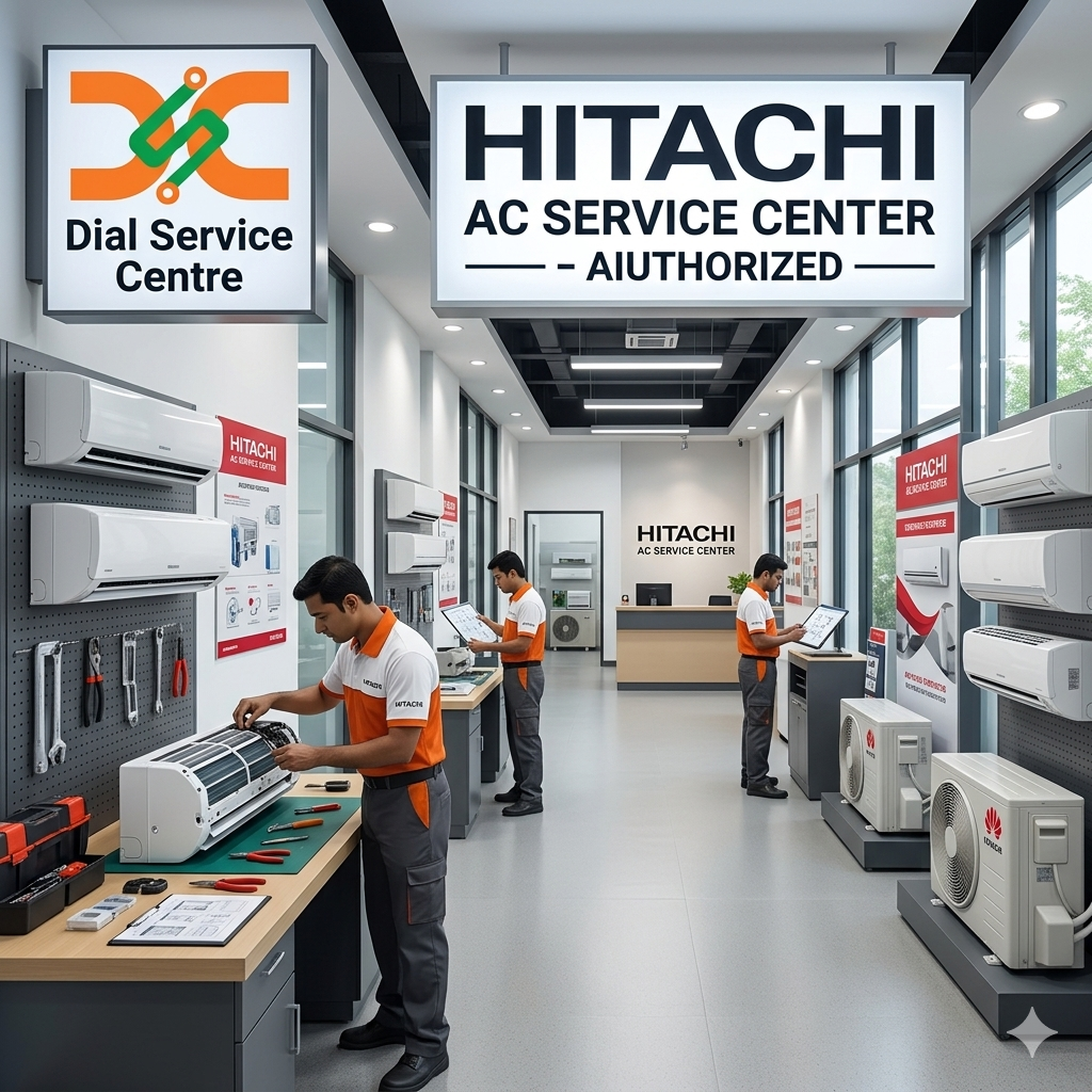 Which products are repaired at the Hitachi AC Service Center?