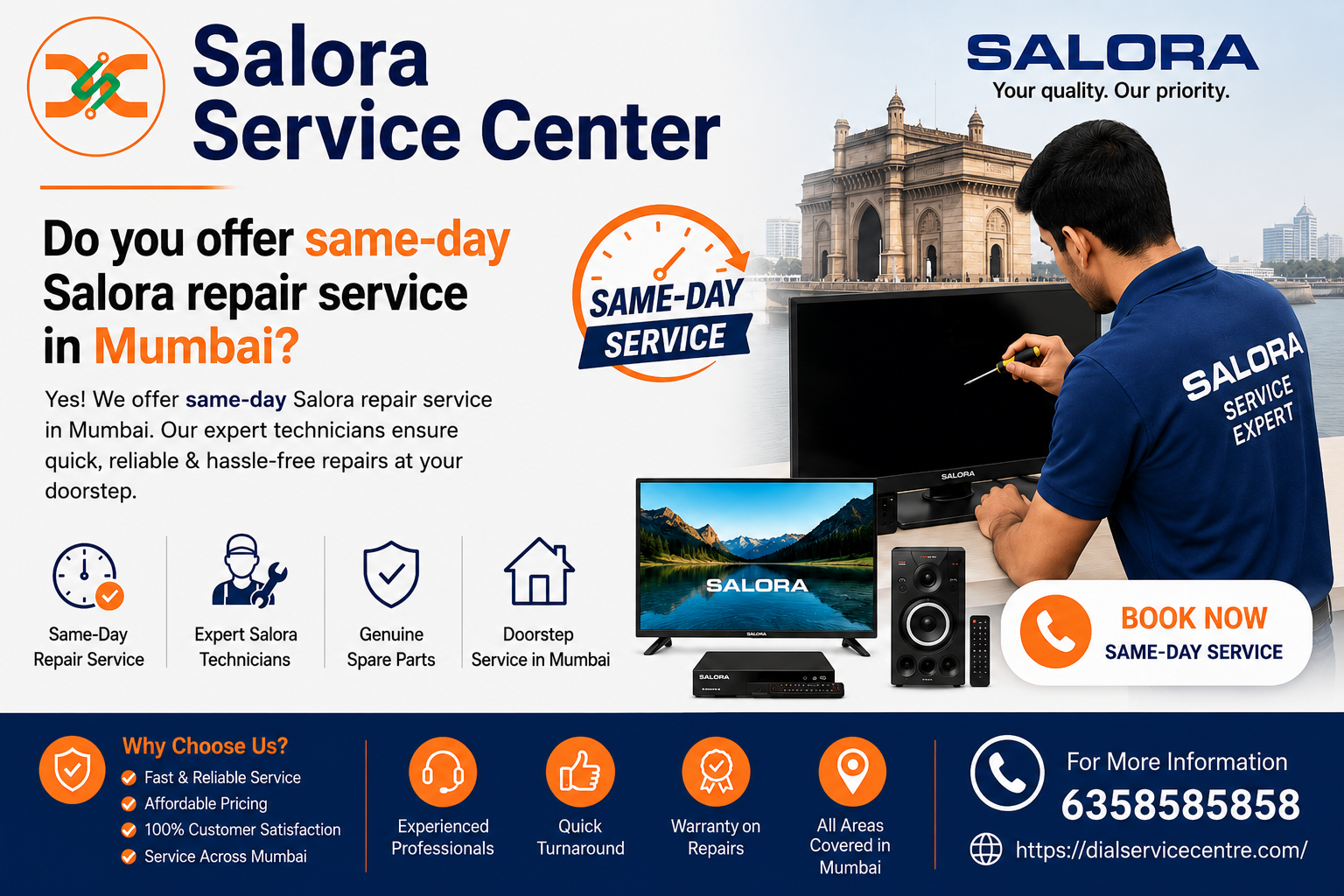 Are trained technicians available at the Salora Service Center?