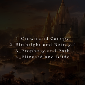 01 (Crown and Canopy), 02 (Birthright and Betrayal), 03 (Prophecy and Path), 04 (Blizzard and Bride)
