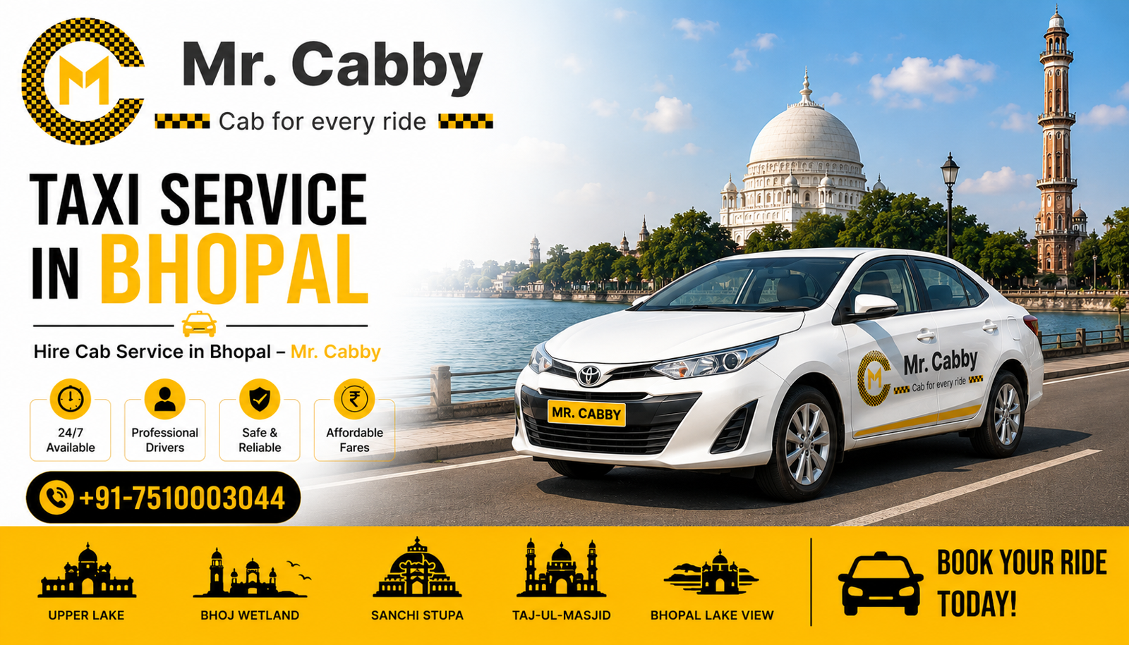 Hire Cab Service in Bhopal – 24/7 Safe Rides with Mr. Cabby