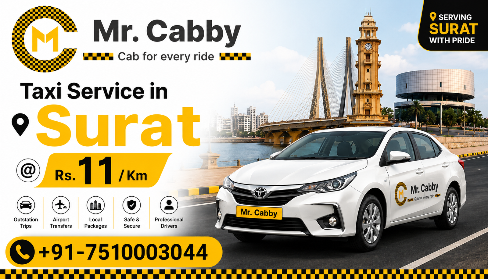 Taxi Service in Surat @ Rs. 11/Km – Affordable & Reliable Cabs