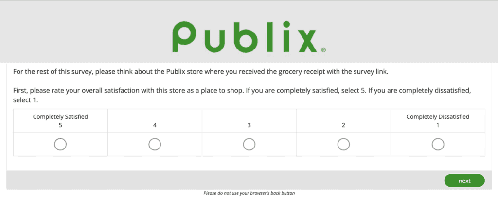 Publix survey Question 3