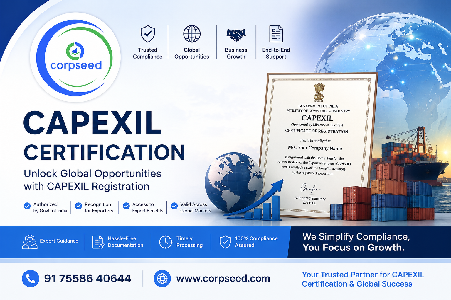 Need CAPEXIL Certificate? Get CAPEXIL Certification with Expert Assistance | Corpseed