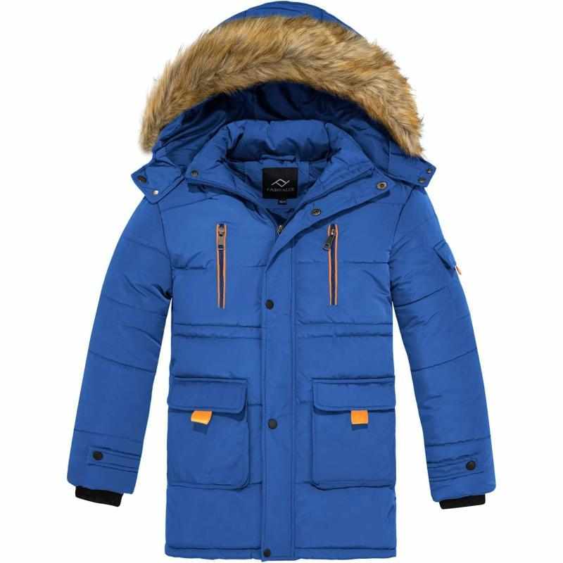 FARVALUE Boy Winter Coat Warm Quilted Puffer Water Resistant Parka Jacket with Detachable Fur Hood for Big Boys(Blue) - FARVALUE