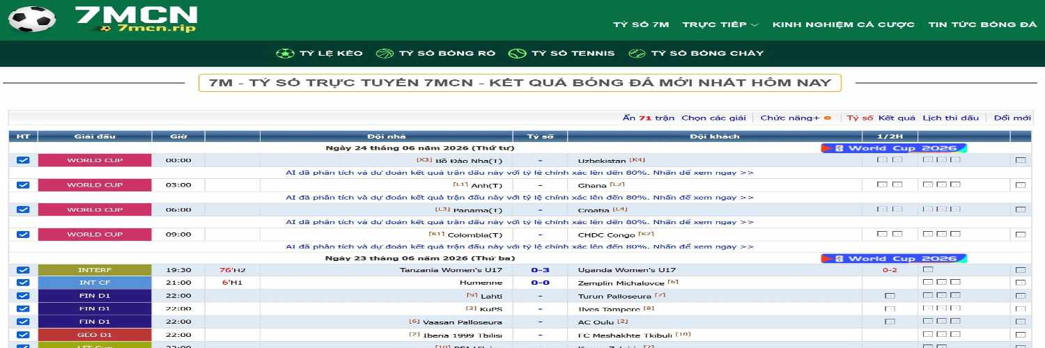7M - Tỷ Số Trực Tuyến 7MCN - Kết Quả Bóng Đá Mới Nhất Hôm Nay