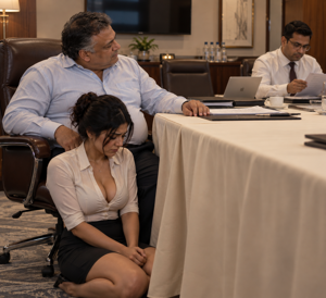 Pati Ke Boss Ne Meeting Table Ke Niche Mujhse Karwai Blowjob ( Husband's Boss Made Me Give Him A Blowjob Under The Table While In A Meeting )