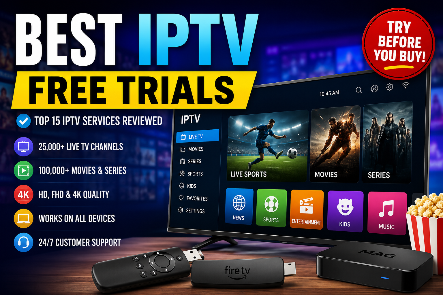Best IPTV Free Trials (2026): Top 15 Tested IPTV Services