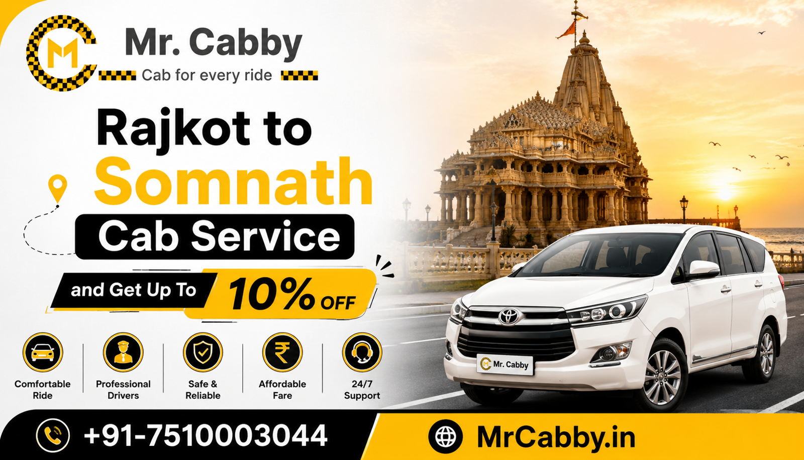Rajkot to Somnath Cab Service for Comfortable & Safe Travel