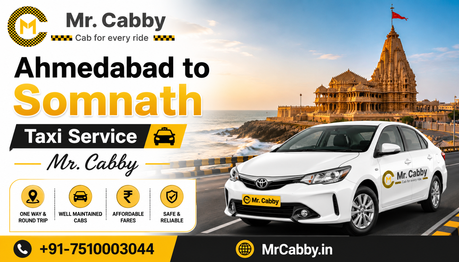 Ahmedabad to Somnath Taxi Service – Reliable One-Way & Round-Trip Cabs