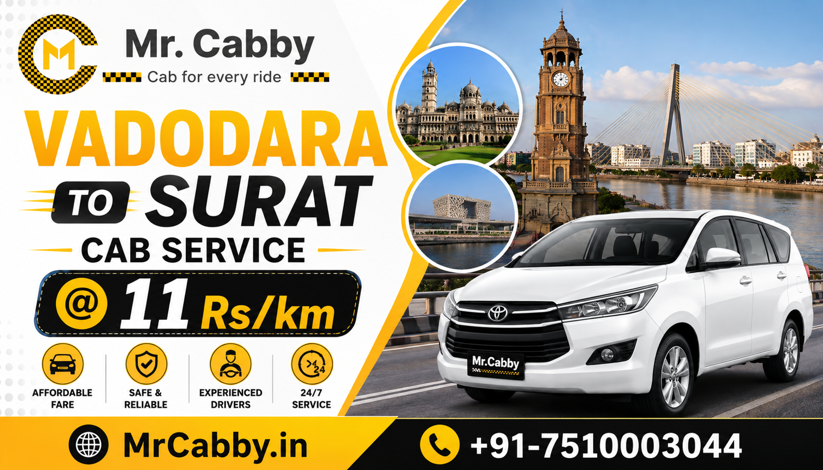 Vadodara to Surat Cab Service – Safe, Affordable & Instant Taxi Booking