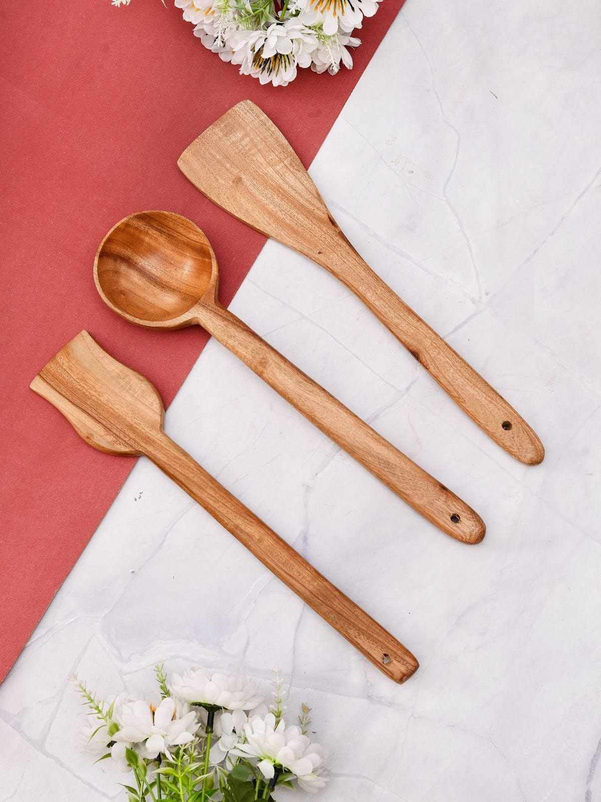 Neem Wood Fry Serving Spatula Set of 3