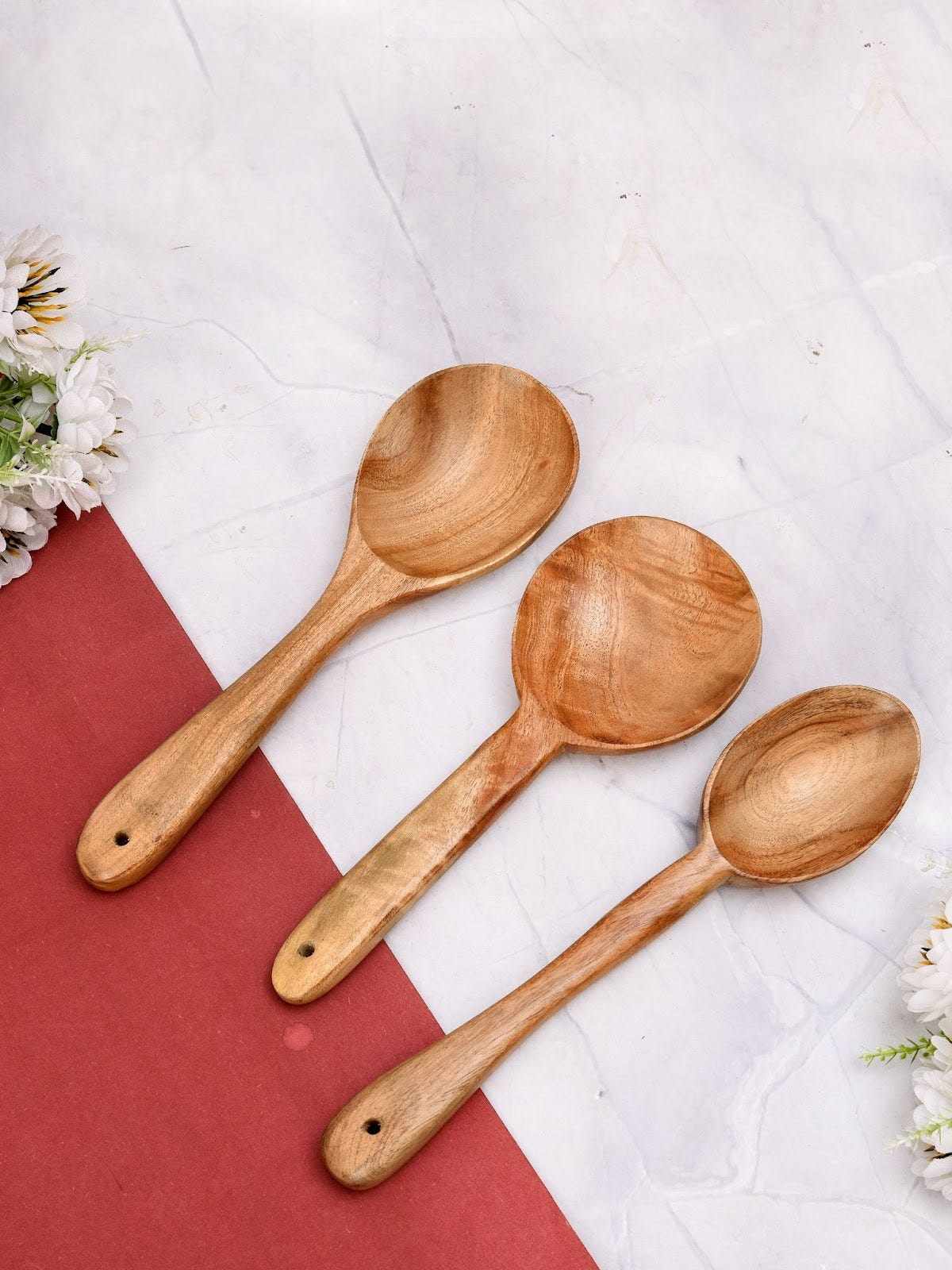 Neem Wood Non-Fry Serving Spatula Set of 3