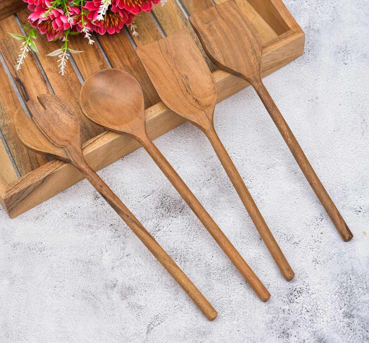 Acacia Wooden Serving Spoon Set of 4