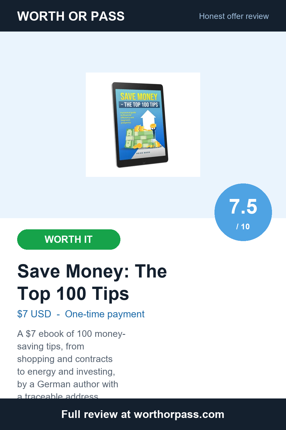 Save Money: Top 100 Tips Review: $7 Ebook