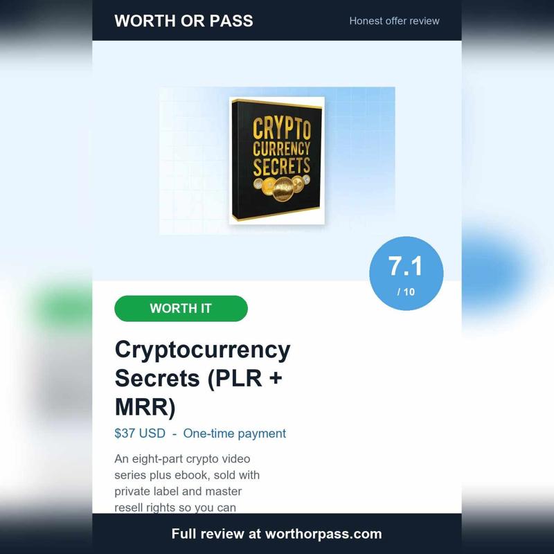 Cryptocurrency Secrets PLR Review: $37