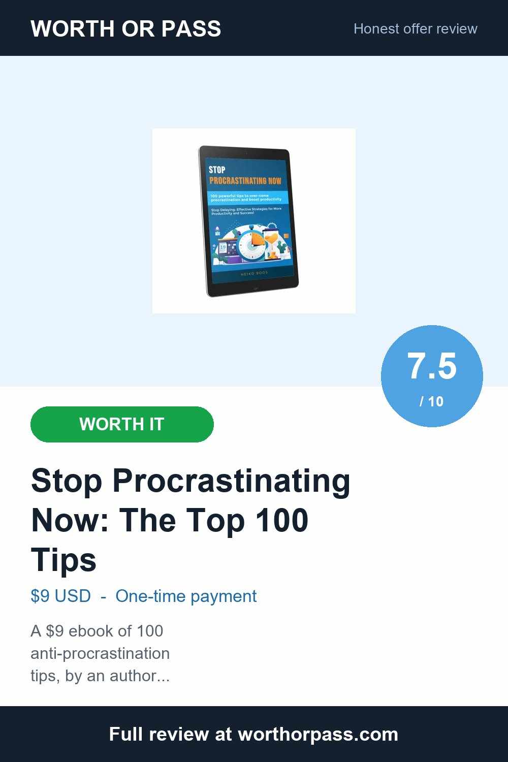 Stop Procrastinating Now Review: $9 Ebook