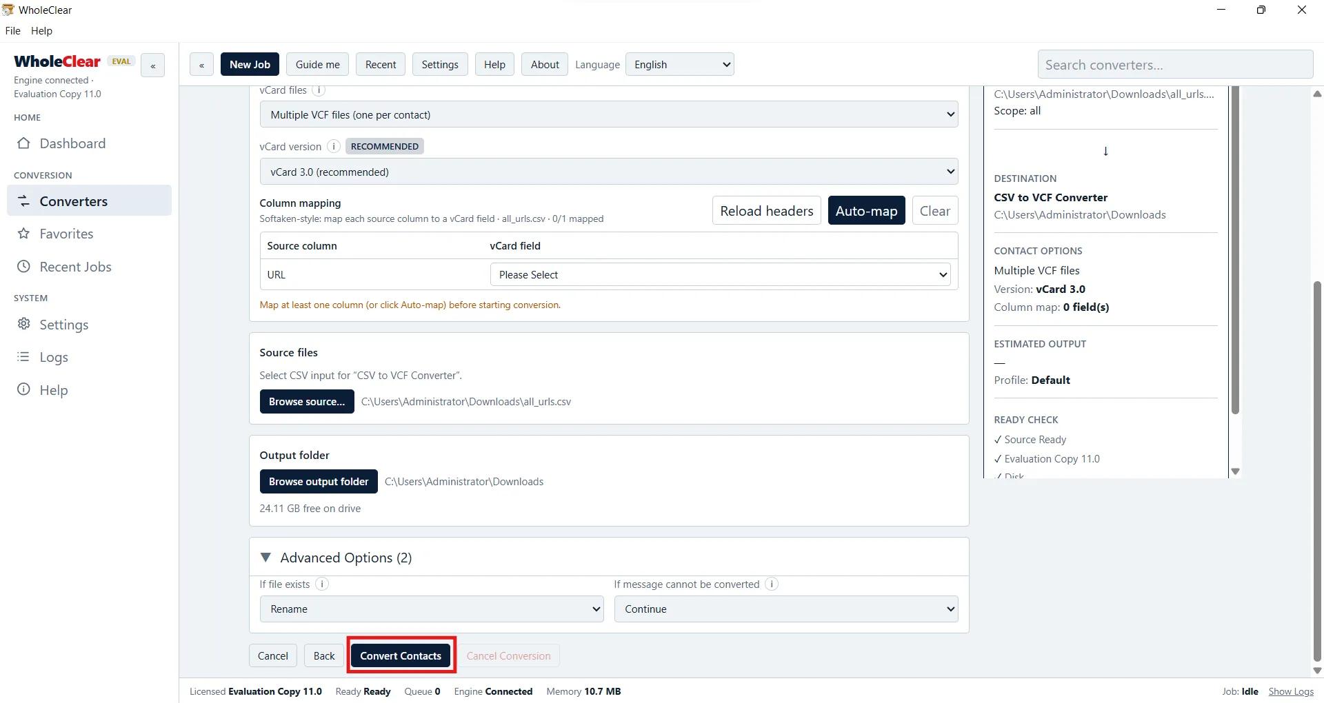 convert csv to vcf