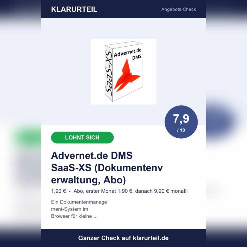 Advernet.de DMS SaaS-XS im Check