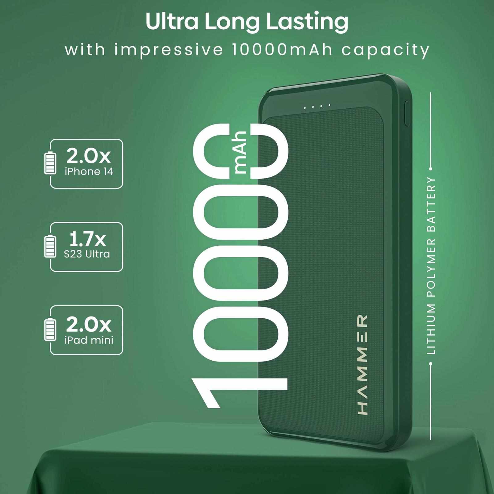 Hammer Ultra Charge 10000mAh 22.5W Power Bank with 3 Output, 2 Input Ports Fast Charging