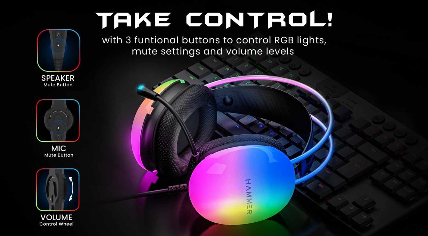 Hammer Blaze Gaming Headphone with 50mm Sound Drivers & RGB Lights