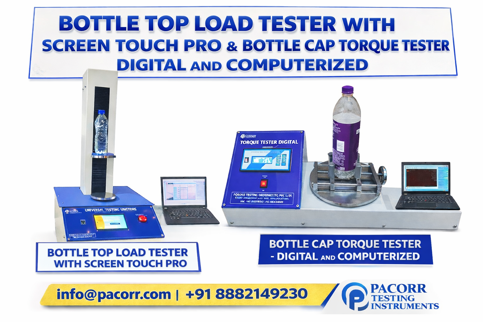 Bottle Top Load Tester with Screen Touch Pro & Bottle Cap Torque Tester – Digital and Computerized
