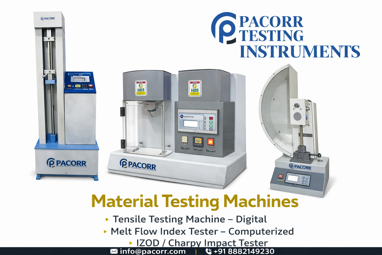 Tensile Testing Machine, Melt Flow Index Tester & Impact Testing Instruments