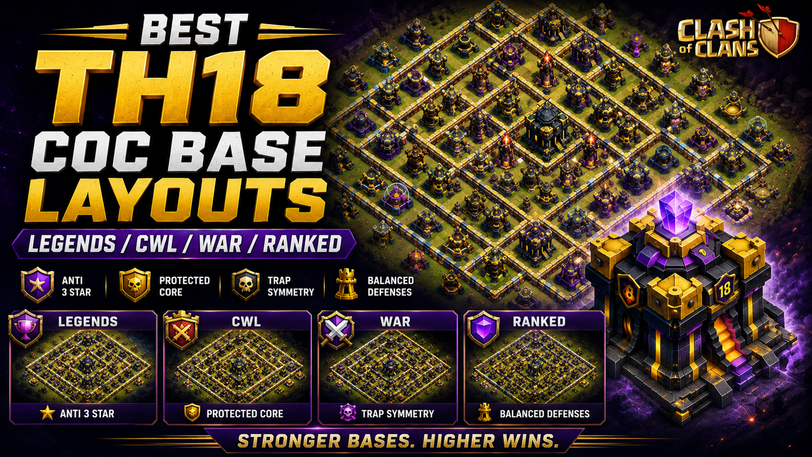 Best TH18 CoC Base Layouts (Legends/CWL/War/Ranked)