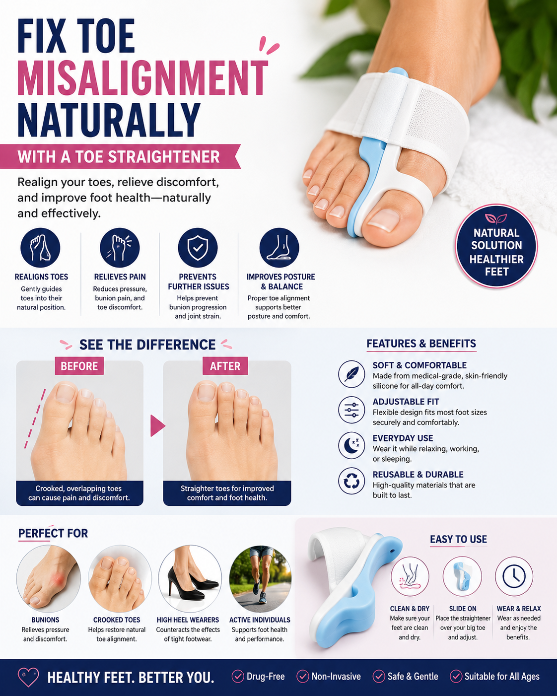 Fix Toe Misalignment Naturally with a Toe Straightener