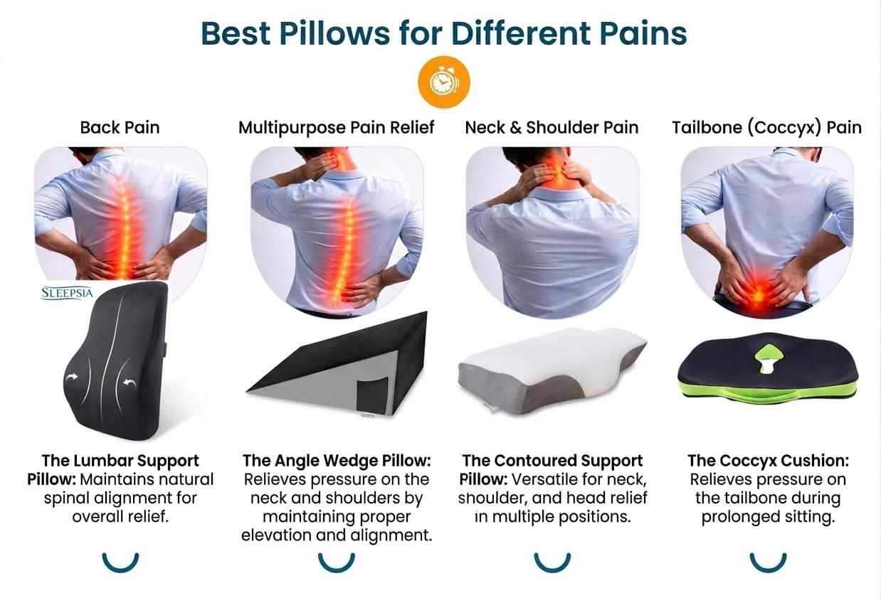 Best Pillow for Different Pains: Relief for Neck Pain, Back Pain, Shoulder Pain & Tailbone Pain