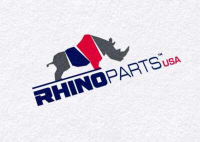Rhino Parts USA logo design with a bold and rugged style