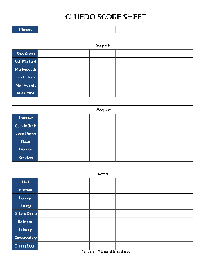Outsmart your opponents to uncover the truth free printable Cluedo Score Sheets